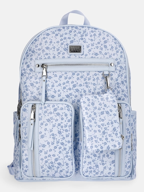 MNYC Women's Double Pocket Dome Backpack Blue Floral