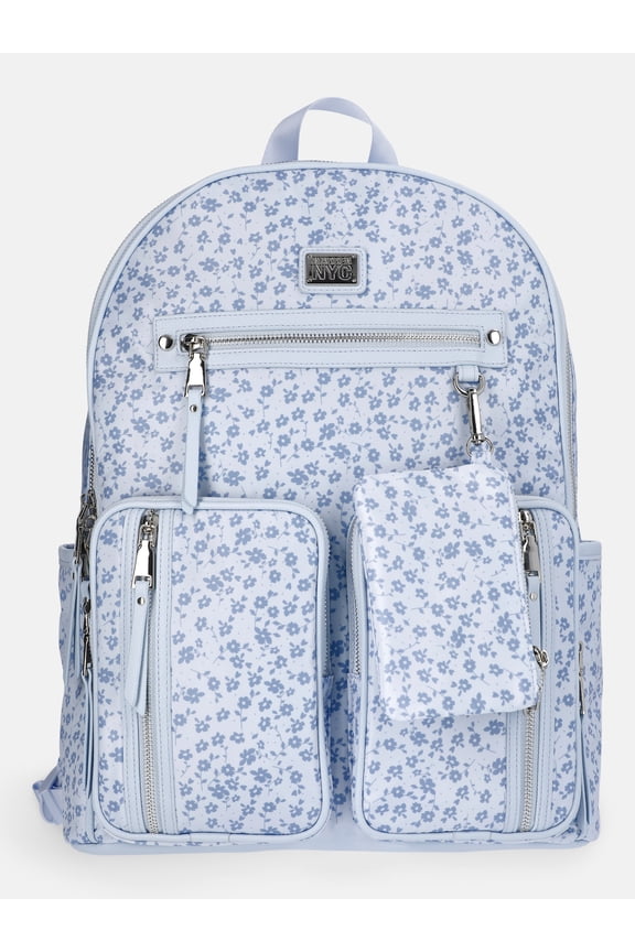 MNYC Women's Double Pocket Dome Backpack Blue Floral