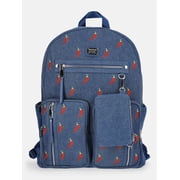 Madden NYC Women's Double Pocket Dome Backpack with Pouch, Chili Denim