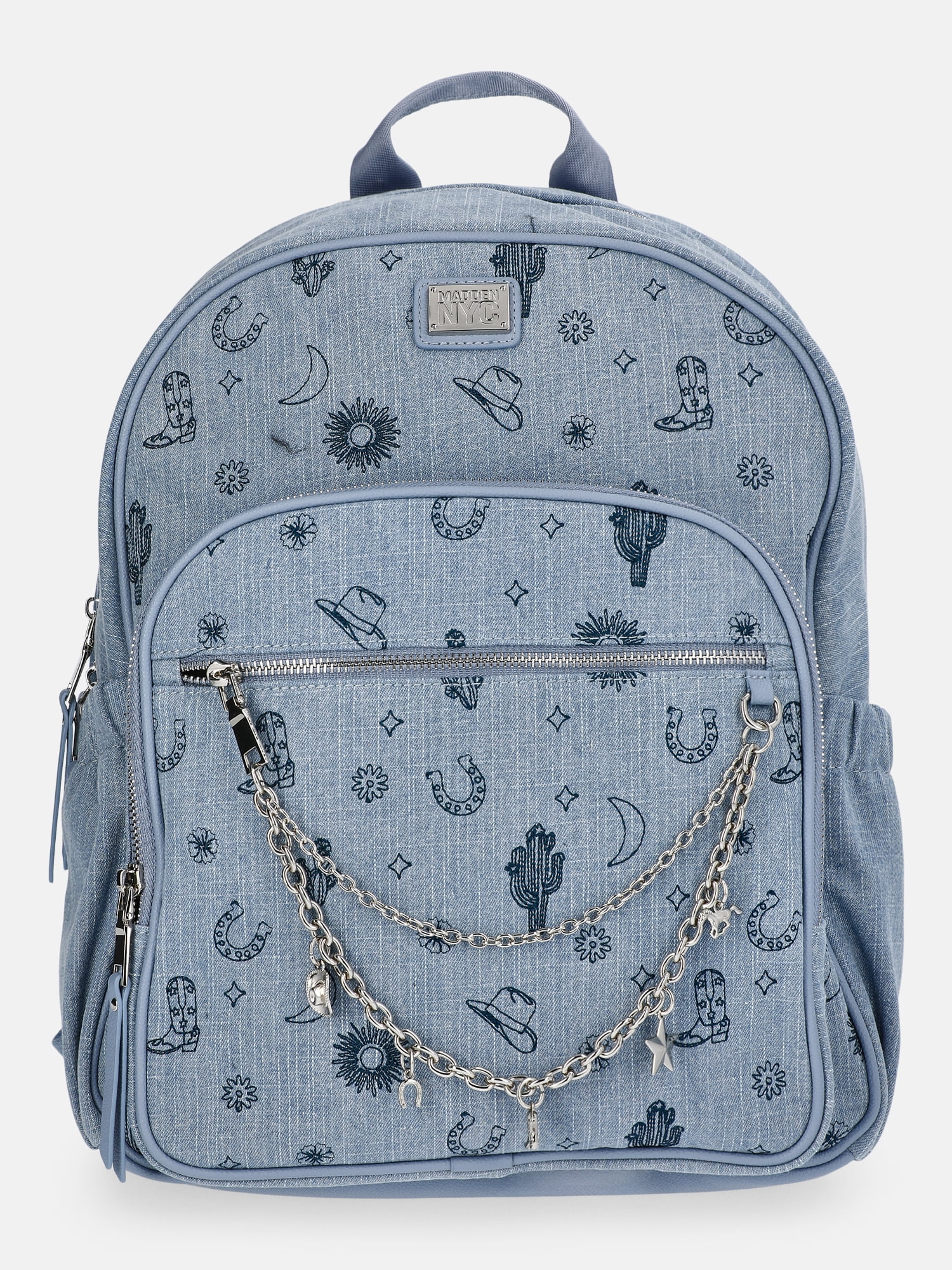 MNYC Women's Chain Pocket Dome Backpack Western Denim