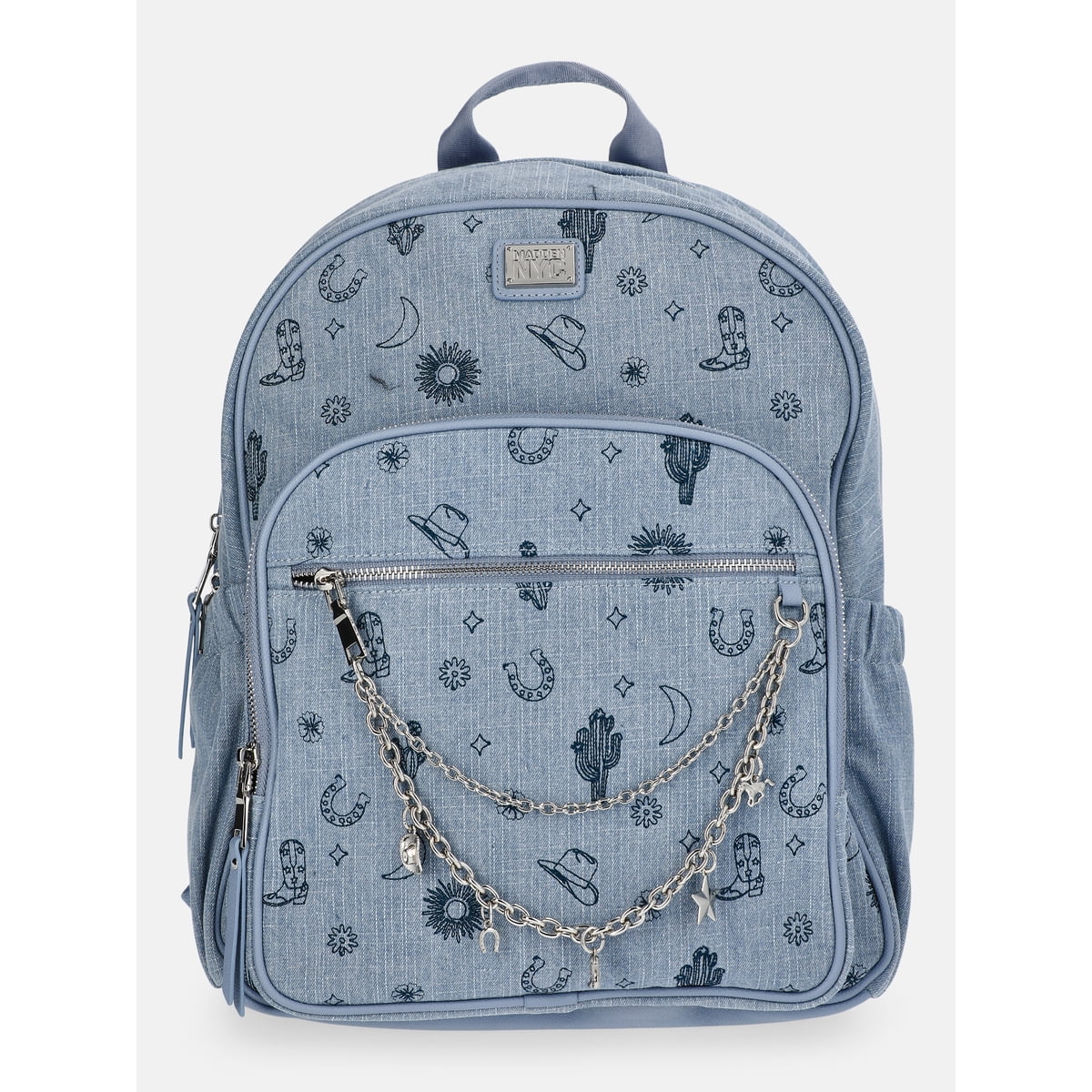 MNYC Women's Chain Pocket Dome Backpack Western Denim
