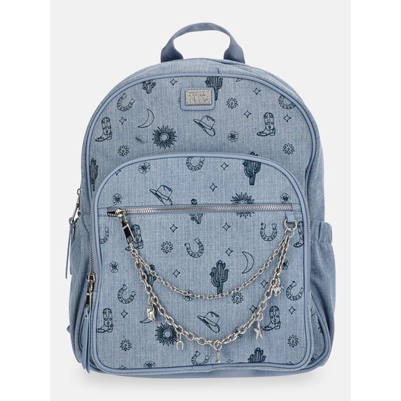 MNYC Women's Chain Pocket Dome Backpack Western Denim