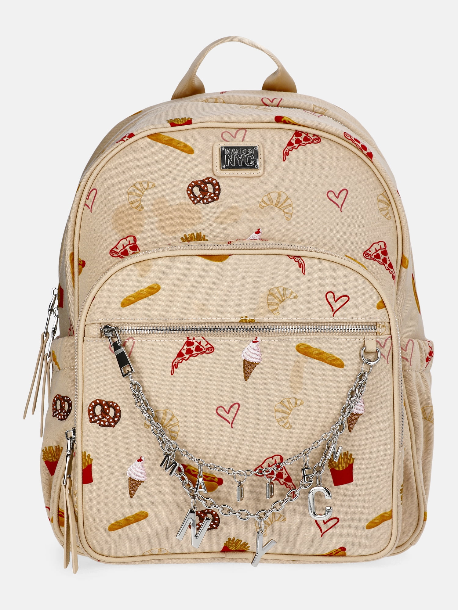 Madden NYC Women's Dome Backpack with Charm Chain Accent, Khaki Food
