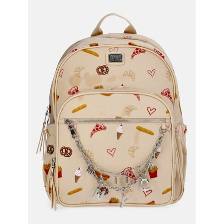 Madden NYC Women's Dome Backpack with Charm Chain Accent, Khaki Food