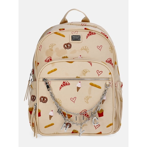 Madden NYC Women's Dome Backpack with Charm Chain Accent, Khaki Food