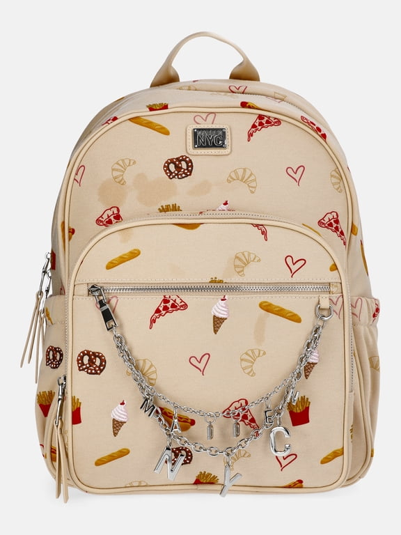Women's Dome Backpack with Charm Chain Accent, Khaki Food