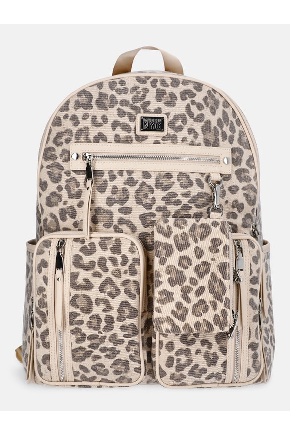 MNYC Women's Double Pocket Dome Backpack Leopard