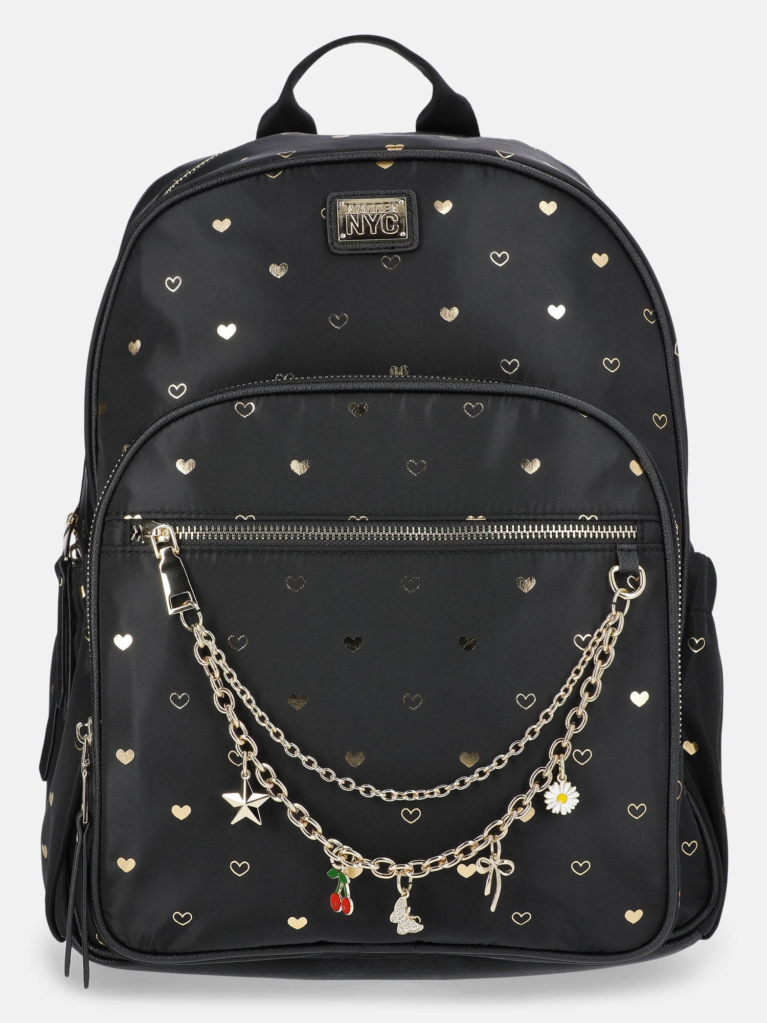 MNYC Women's Chain Pocket Dome Backpack Black Metallic
