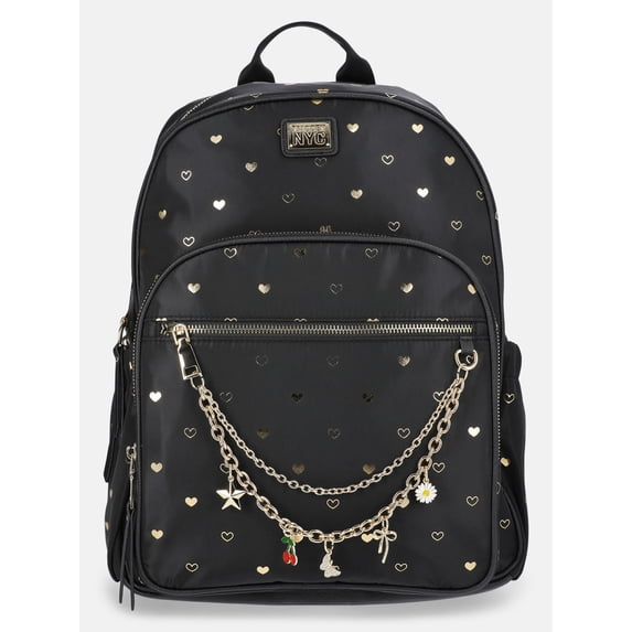 MNYC Women's Chain Pocket Dome Backpack Black Metallic