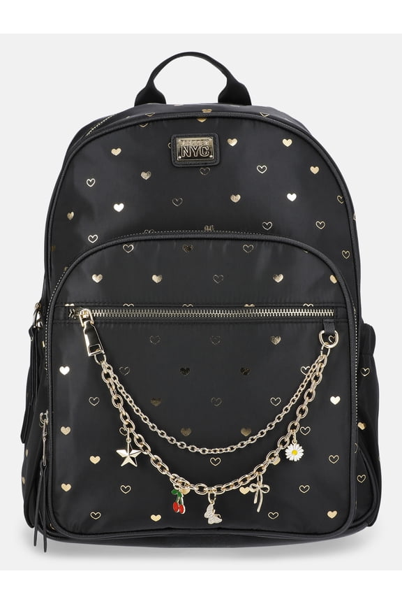 MNYC Women's Chain Pocket Dome Backpack Black Metallic