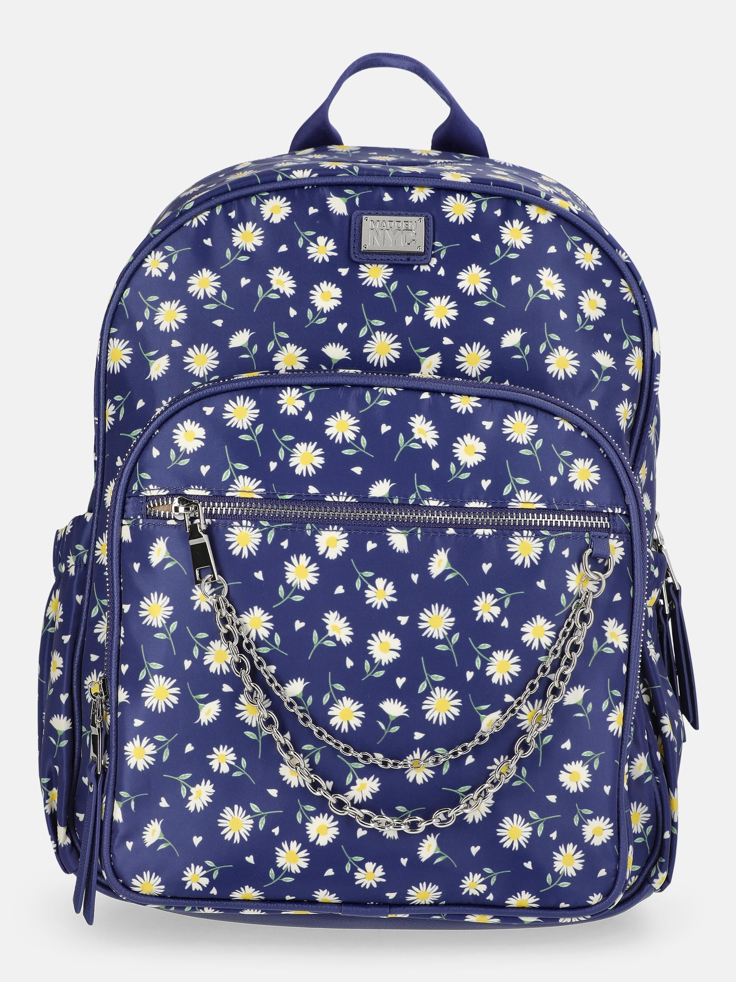 Madden NYC Women's Dome Backpack with Chain Accent, Navy Daisy