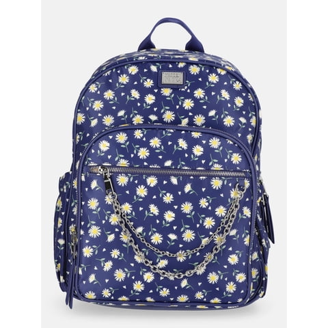 Madden NYC Women's Dome Backpack with Chain Accent, Navy Daisy