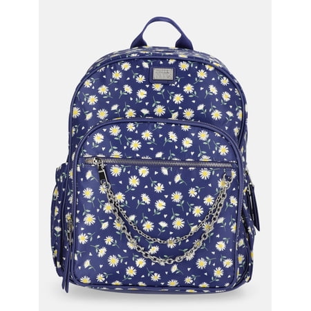 Madden NYC Women's Dome Backpack with Chain Accent, Navy Daisy