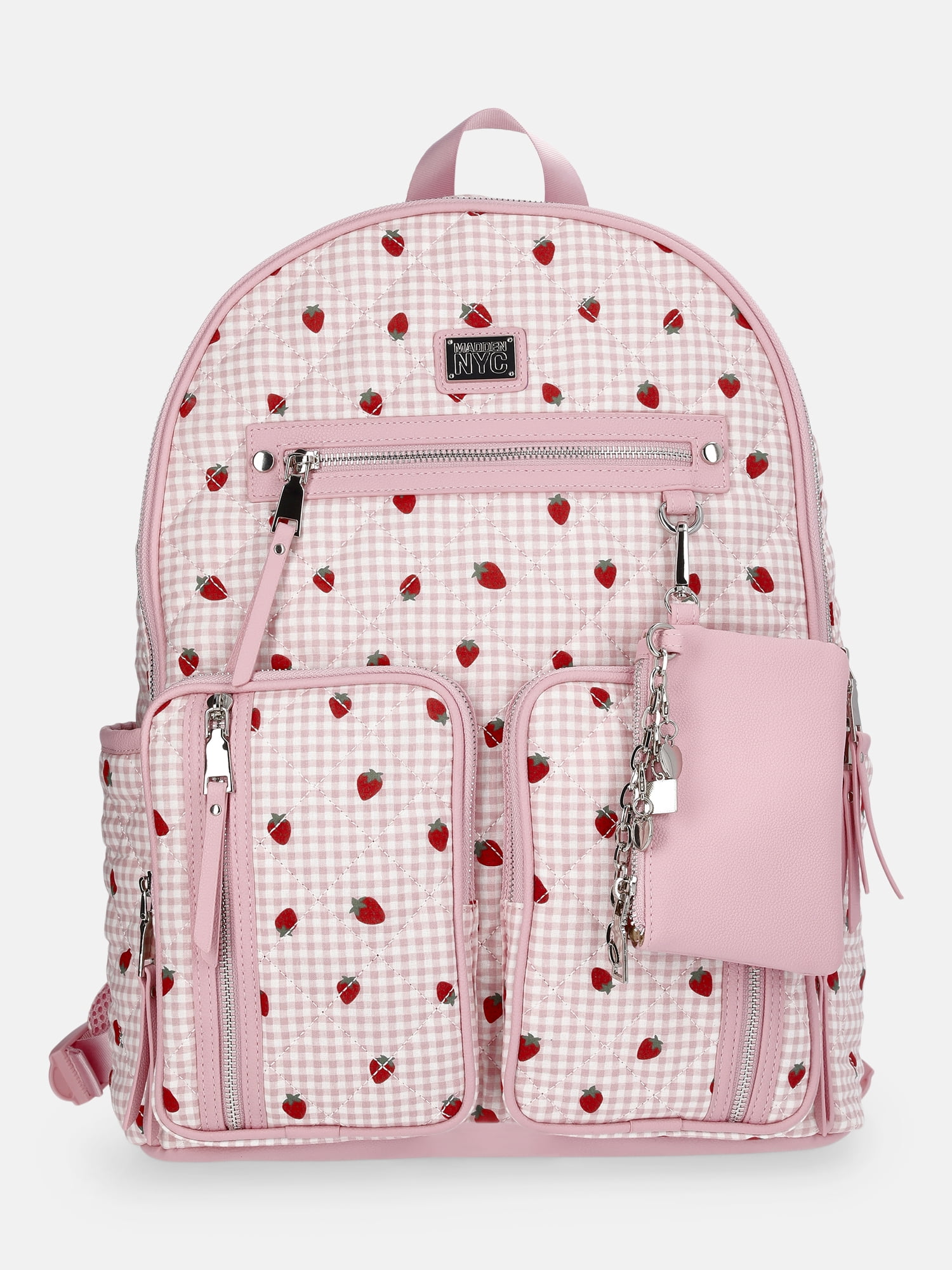 MNYC Women's Double Pocket Dome Backpack Pink Strawberry