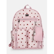 MNYC Women's Double Pocket Dome Backpack Pink Strawberry