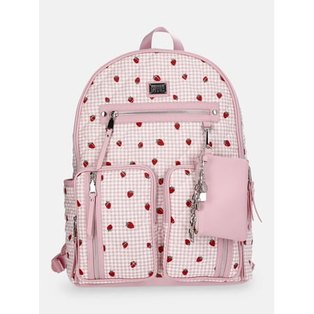 MNYC Women's Double Pocket Dome Backpack Pink Strawberry