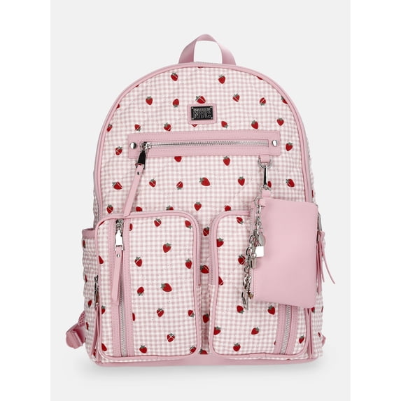 MNYC Women's Double Pocket Dome Backpack Pink Strawberry