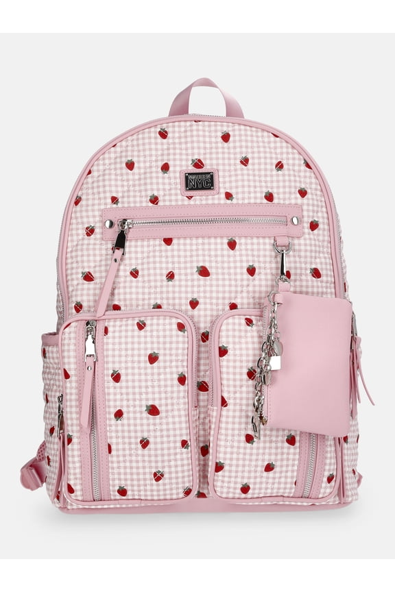 MNYC Women's Double Pocket Dome Backpack Pink Strawberry