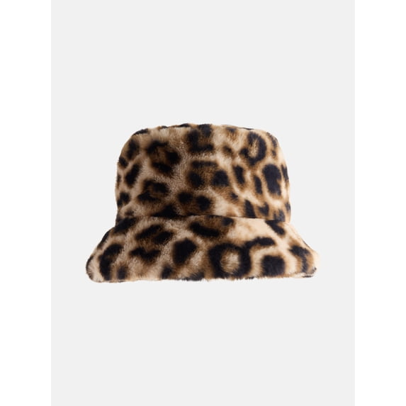 Madden NYC Women's Faux Fur Bucket Hat, Leopard