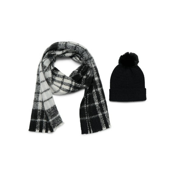 Madden NYC Women's Beanie Hat and Scarf Gift Set, 2-Piece, Black