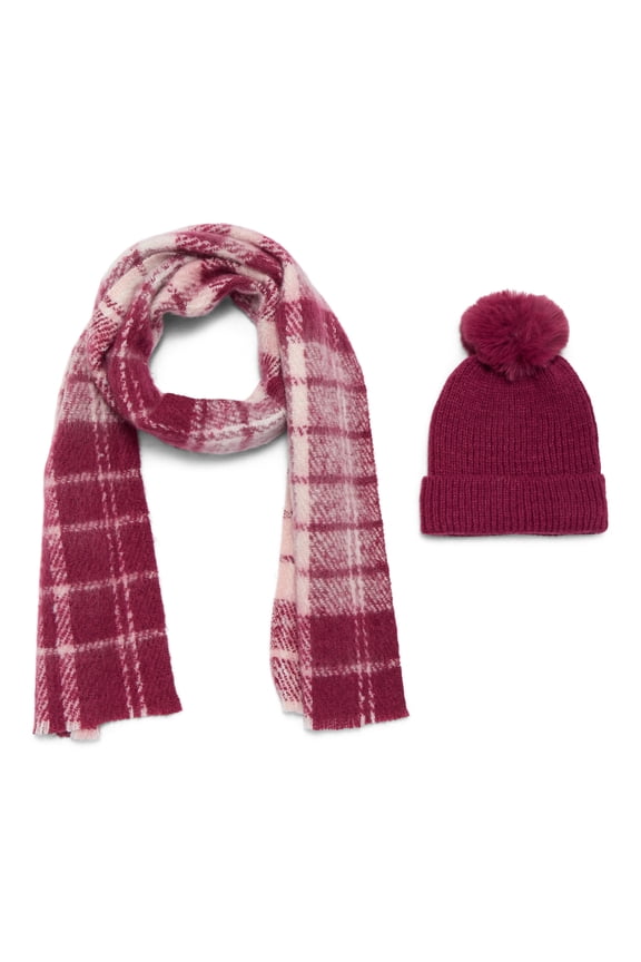 Women's Beanie Hat and Scarf Gift Set, 2-Piece, Burgundy
