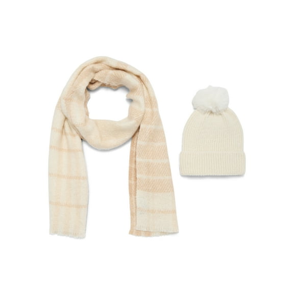 Madden NYC Women's Beanie Hat and Scarf Gift Set, 2-Piece, Ivory