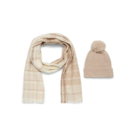 Madden NYC Women's Beanie Hat and Scarf Gift Set, 2-Piece, Tan