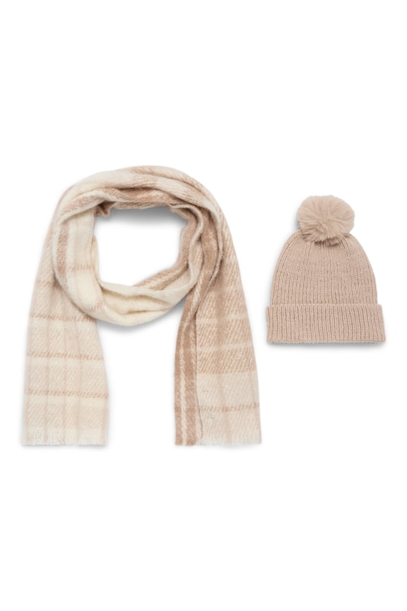 Women's Beanie Hat and Scarf Gift Set, 2-Piece, Tan