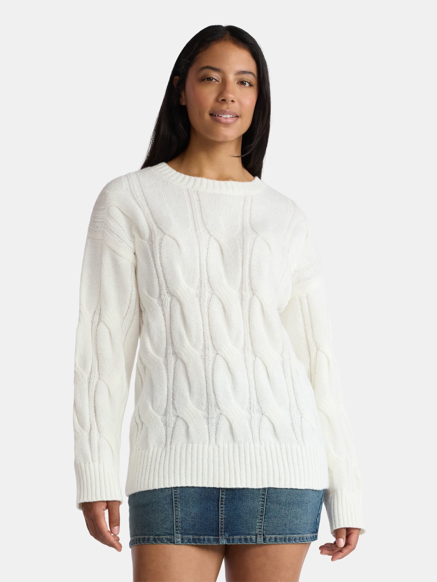 Madden NYC Women's Cable Knit Sweater, Midweight, Sizes XXS-XXL