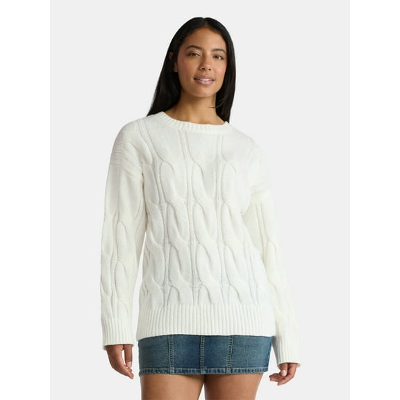 Madden NYC Women's Cable Knit Sweater, Midweight, Sizes XXS-XXL