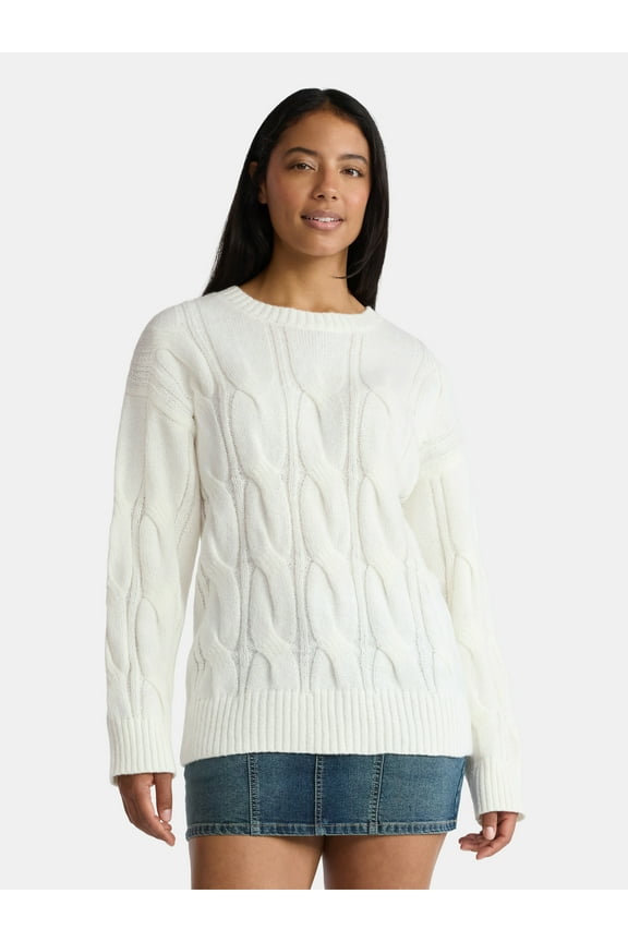 Women's Cable Knit Sweater, Midweight, Sizes XXS-XXL