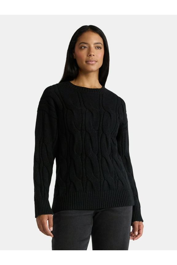 Women's Cable Knit Sweater, Midweight, Sizes XXS-XXL