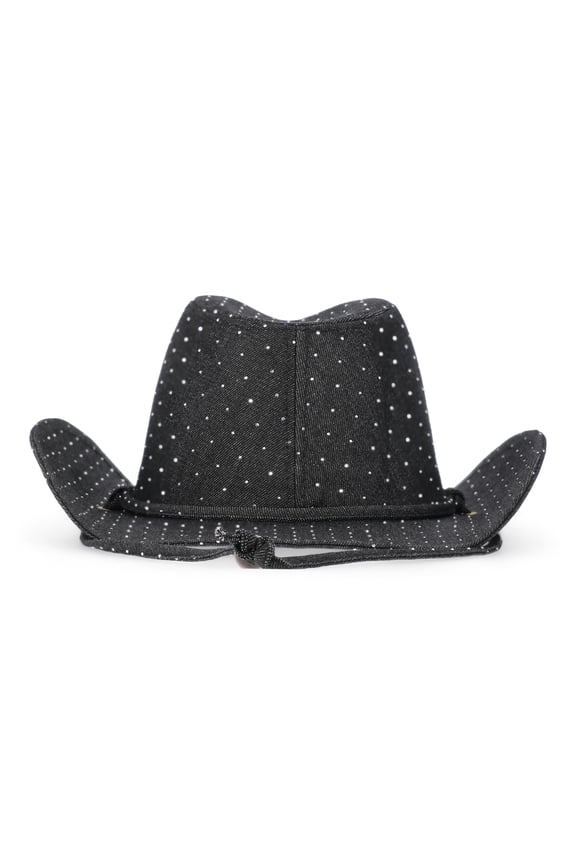 Women's Rhinestone Studded Denim Cowgirl Hat, Black