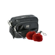 MADDEN NYC Women's Nylon Camera Handbag with Charm Keychain, Black Nylon