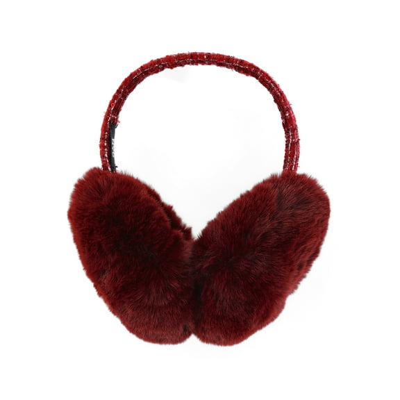 Madden NYC Women's Faux Fux Ear Muffs with Sequin Boucle Band, Burgundy