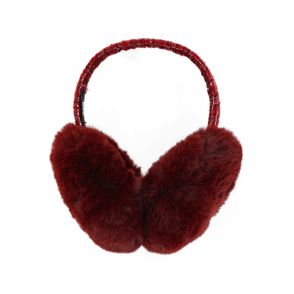 Madden NYC Women's Faux Fux Ear Muffs with Sequin Boucle Band, Burgundy