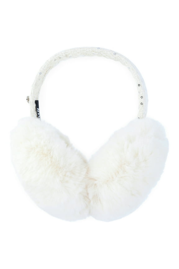 Women's Faux Fux Ear Muffs with Sequin Boucle Band, White
