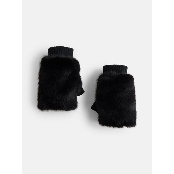 MNYC Women's Faux Fur Gloves, Black