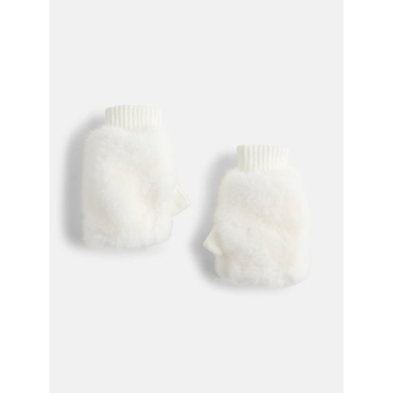 MNYC Women's Faux Fur Gloves, Ivory