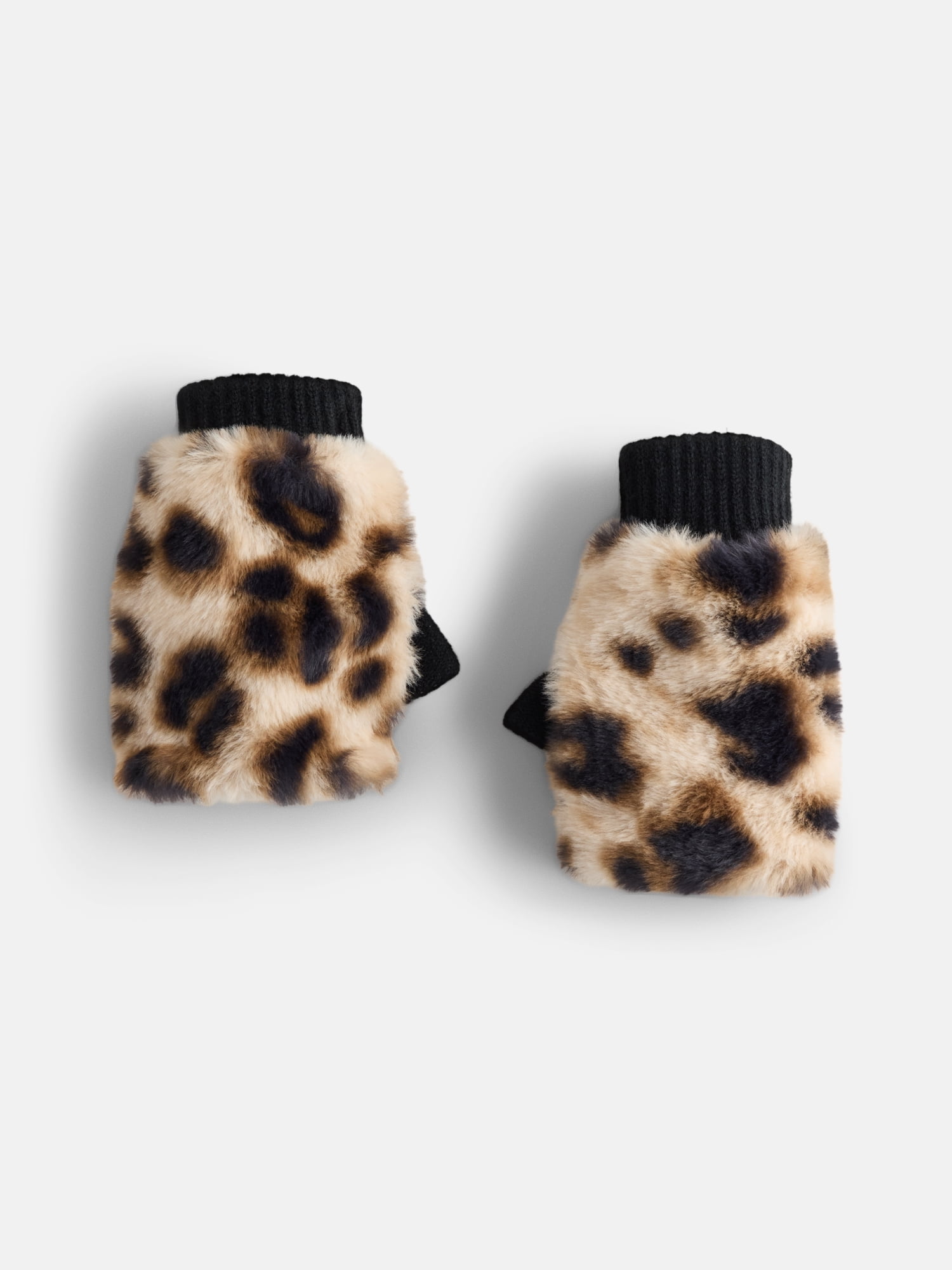 MNYC Women's Faux Fur Gloves, Leopard