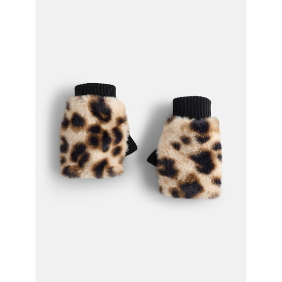 MNYC Women's Faux Fur Gloves, Leopard