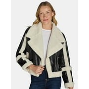 Madden NYC Women's and Women's Plus Faux Shearling Moto Jacket