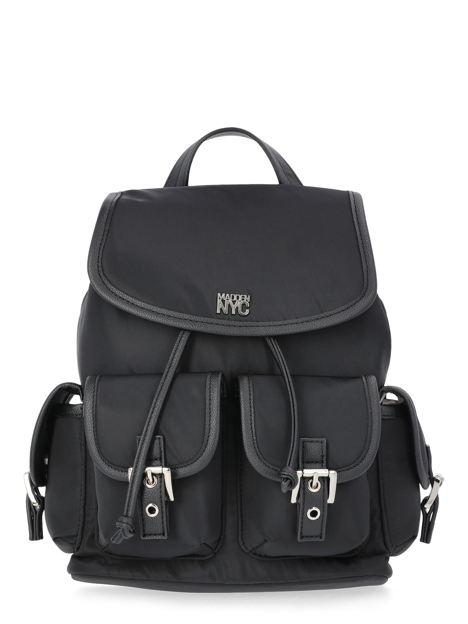 Madden NYC Women's Flap Pocket Flap Backpack, Black