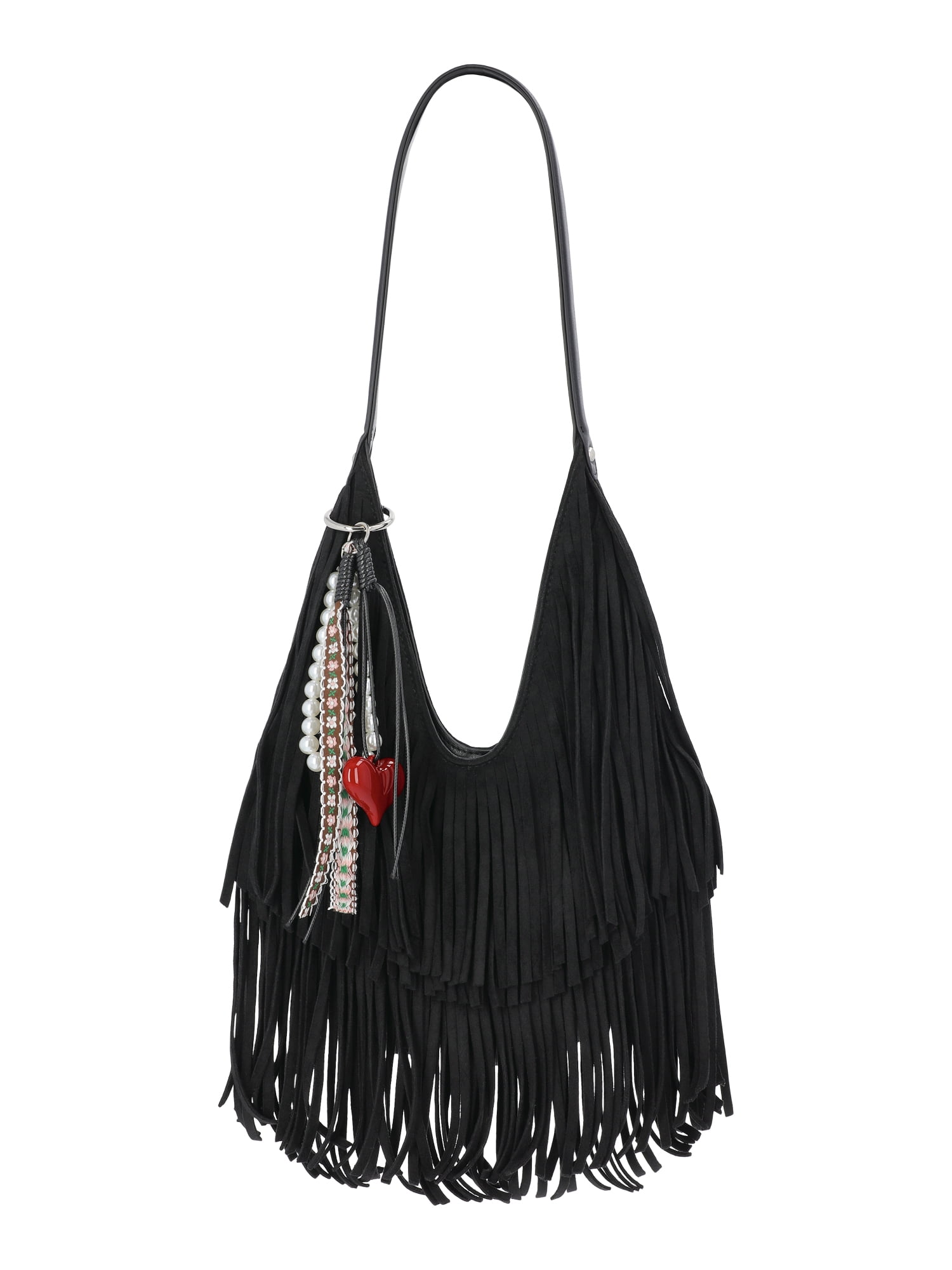 Women's Fringe Hobo Bag, Black