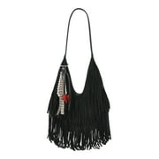 Women's Fringe Hobo Bag, Black