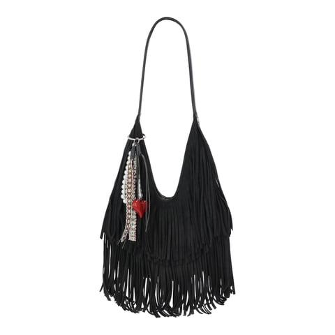 Women's Fringe Hobo Bag, Black