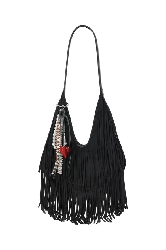 Women's Fringe Hobo Bag, Black