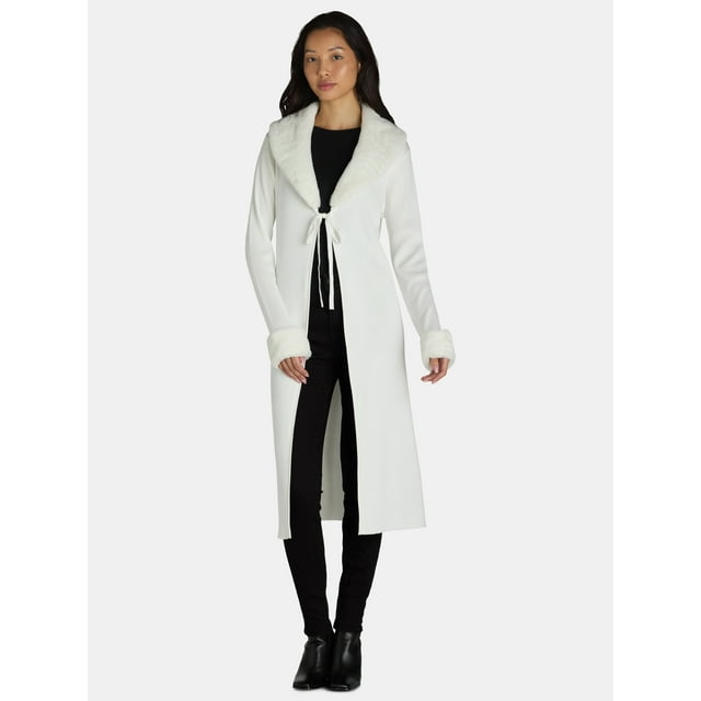 Madden NYC Women's and Women's Plus Faux Fur Trim Duster, Sizes XXS-4X