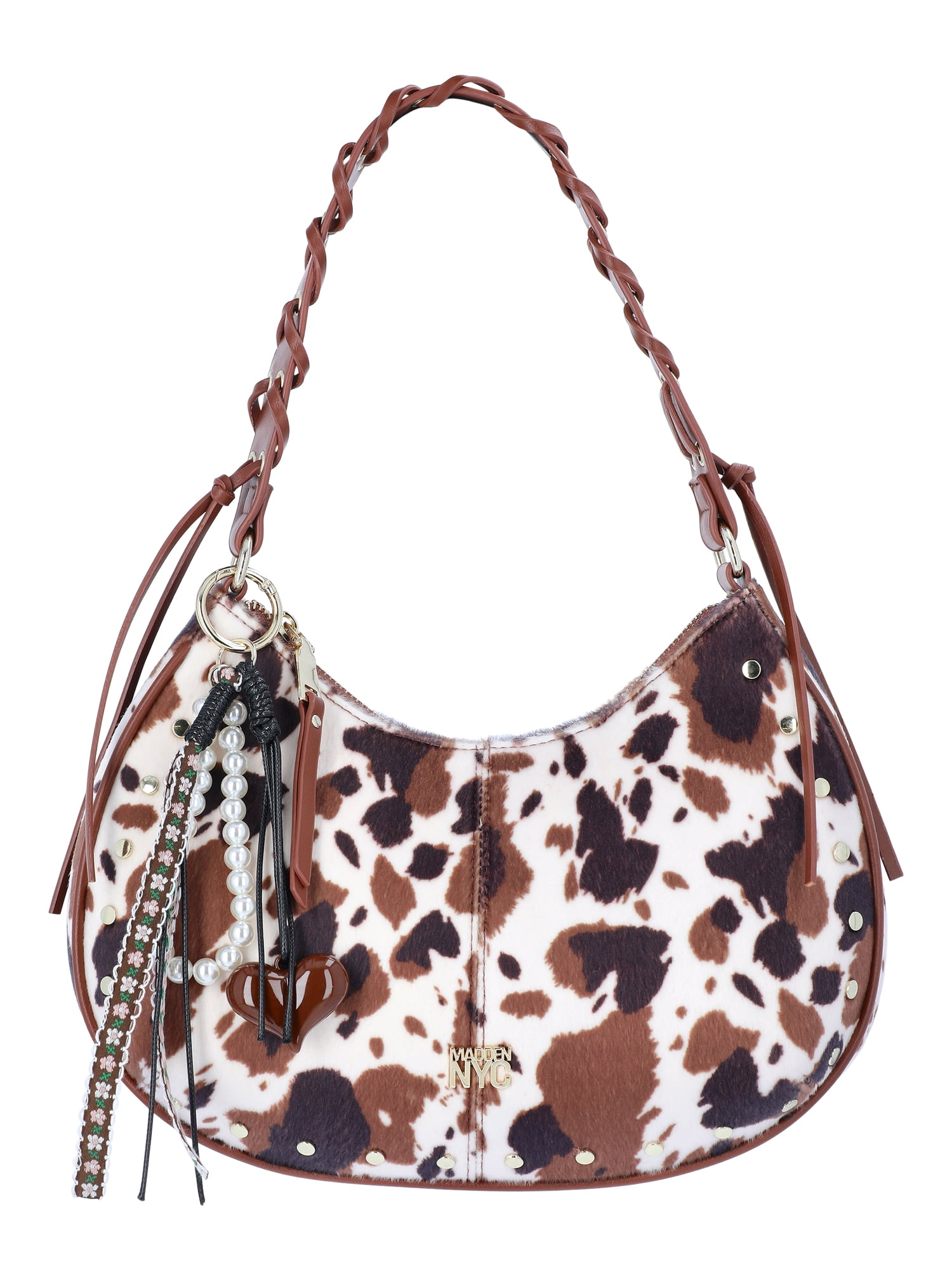 Madden NYC Women's Half Moon Stud Shoulder Bag, Cow Print