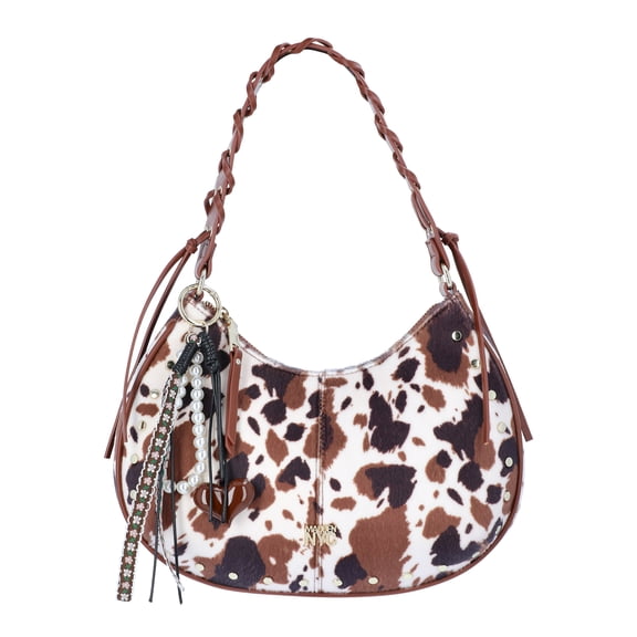 Madden NYC Women's Half Moon Stud Shoulder Bag, Cow Print